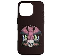 Kawaii Pastel Goth Creepy Cute Cat Ailes de Chauve-Souris Tête de Mort effrayante Coque pour iPhone 16 Pro