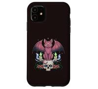 Kawaii Pastel Goth Creepy Cute Cat Ailes de Chauve-Souris Tête de Mort effrayante Coque pour iPhone 11