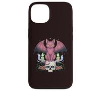 Kawaii Pastel Goth Creepy Cute Cat Ailes de Chauve-Souris Tête de Mort effrayante Coque pour iPhone 13
