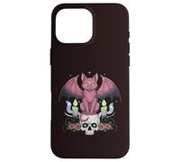 Kawaii Pastel Goth Creepy Cute Cat Ailes de Chauve-Souris Tête de Mort effrayante Coque pour iPhone 16 Pro Max