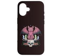 Kawaii Pastel Goth Creepy Cute Cat Ailes de Chauve-Souris Tête de Mort effrayante Coque pour iPhone 16