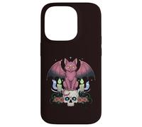 Kawaii Pastel Goth Creepy Cute Cat Ailes de Chauve-Souris Tête de Mort effrayante Coque pour iPhone 14 Pro