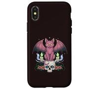 Kawaii Pastel Goth Creepy Cute Cat Ailes de Chauve-Souris Tête de Mort effrayante Coque pour iPhone X/XS