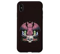 Kawaii Pastel Goth Creepy Cute Cat Ailes de Chauve-Souris Tête de Mort effrayante Coque pour iPhone XS Max