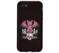 Kawaii Pastel Goth Creepy Cute Cat Ailes de Chauve-Souris Tête de Mort effrayante Coque pour iPhone SE (2020) / 7/8