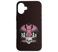 Kawaii Pastel Goth Creepy Cute Cat Ailes de Chauve-Souris Tête de Mort effrayante Coque pour iPhone 16 Plus