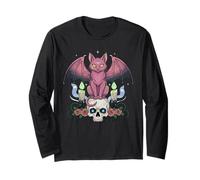 Kawaii Pastel Goth Creepy Cute Cat Ailes de Chauve-Souris Tête de Mort effrayante Manche Longue