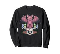Kawaii Pastel Goth Creepy Cute Cat Ailes de Chauve-Souris Tête de Mort effrayante Sweatshirt