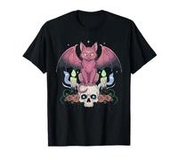 Kawaii Pastel Goth Creepy Cute Cat Ailes de Chauve-Souris Tête de Mort effrayante T-Shirt