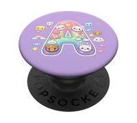 Kawaii Rainbow Bear Lettre A Pastel Animal Alphabet Initiale PopSockets PopGrip Adhésif