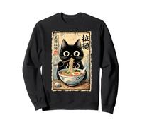 Kawaii Ramen Black Cat Noodle Art Japonais rétro Sweatshirt