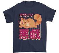 Kawaii Red Panda T-shirt japonais pour homme 100 % coton, bleu marine, XL