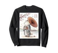 Kawaii Rétro Japon Anime Cat Kimono Parapluie Sakura Japonais Sweatshirt