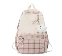 Kawaii Sac à bandoulière avec Pendentif Mignon Sac à bandoulière Plaid esthétique Sac à bandoulière Fille Adolescent Retour à l'école Sac à bandoulière (Rose)