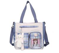 Kawaii Sac à Dos Sac d'école Japonais esthétique Mignon Sacs à Carreaux Harajuku fourre-Tout Ita Sac bandoulière Filles Kawaii Stationnaire (Color : Blue, Size : One Size)