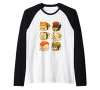Kawaii Shiba Inu Sushi Roll Set de rouleaux de sushi dans un style amusant Chibi Manche Raglan