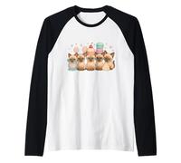 Kawaii Siamois Cat Lineup Cute Dessert Pastel Art Manche Raglan