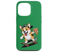 Kawaii Skateboarding Chien Corgi avec Pizza Coque pour iPhone 13 Pro