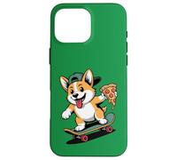Kawaii Skateboarding Chien Corgi avec Pizza Coque pour iPhone 16 Pro Max