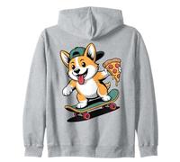 Kawaii Skateboarding Chien Corgi avec Pizza Sweat à Capuche