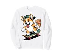 Kawaii Skateboarding Chien Corgi avec Pizza Sweatshirt