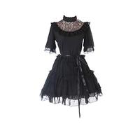 Kawaii-Story JL-623-1 Robe de soirée noire en mousseline de soie Vampire gothique foncée à manches courtes Lolita Costume cosplay, Noir , L