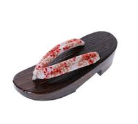 Kawaii-Story K-G-62-9 - Sandales en bois naturel - Blanc et rouge - Motif floral - Couleur : blanc et rouge, multicolore, 40 EU