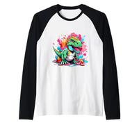 Kawaii T-Rex Colorful Dinosaure Art Creative Design Manche Raglan