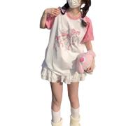 Kawaii T-Shirt surdimensionné Mignon Rose Anime Chemise Japonais Harajuku Patchwork Tee Dessin animé imprimé lâche Adolescente Fille Grande Taille, Rose, Taille M