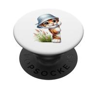 Kawaii Tiger Cub Chapeau bob Animal PopSockets PopGrip Adhésif