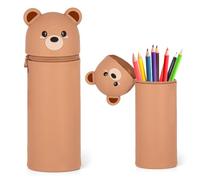 Kawaii Trousse 2 en 1 en silicone avec fermeture éclair - Trousse debout - Motif ours 3D - Trousse à crayons - Trousse d'écolier - Pour l'école, la maison, le bureau