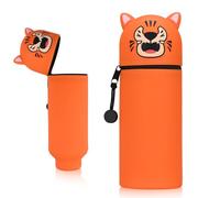 Kawaii - Trousse Scolaire 2 en 1 - en Silicone - Porte-Crayon en Forme d'animal - Convient pour garçons et Filles (Tigre)