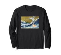 Kawaii Womens Moms Corgi on The Great Wave in Hokusai Style Manche Longue