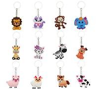 Kawailay 12 pièces Jungle animaux porte-clés Zoo animaux silicone porte-clés Forêt animaux bracelet charme porte-clés Safari Party baby shower fournitures garçon fille fête d'anniversaire