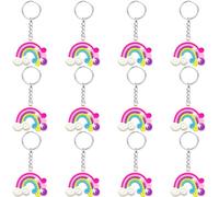 Kawailay 12 pièces Porte-clés arc-en-ciel Porte-clés nuage arc-en-ciel Accessoires de fête sur le thème de l'arc-en-ciel pour la fête d'anniversaire de bébé fille