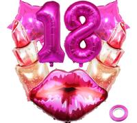 Kawailay 18 ans anniversaire rouge à lèvres Décoration baiser lèvres Ballon Sweet 18ème anniversaire Décoration ballons Rose Nombre 18 Ballon pour fille Femme Anniversaire Thème de la fête