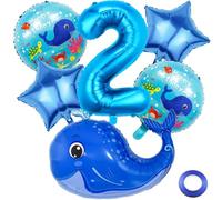 Kawailay 2 ans Ballons d'anniversaire baleine Ballons baleine pour décoration 2 ans anniversaire Ballon baleine aluminium bleu numéro 2 Ballon à l'hélium pour fête d'anniversaire garçons