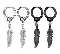 Kawailay 2 paires de plumes huggie boucles d'oreilles gothique plumes boucles d'oreilles punk rock Hip Hop Swing Loop Ears pour les hommes et les femmes - argent et noir style 1