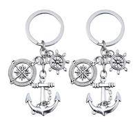 Kawailay 2 pièces Porte-clés Ancre Porte-clés boussole gouvernail Porte-clefs thème aventure nautique pour hommes femmes