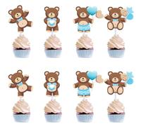 Kawailay 24 pièces couvercle pour Cupcake ours Cupcakes sur le thème de l'ourson Choice Bear cake topper décor Baby shower garçon fille fête d'anniversaire - style 1