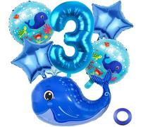 Kawailay 3 ans Ballons d'anniversaire baleine Ballons baleine pour décoration 3 ans anniversaire Ballon baleine aluminium bleu numéro 3 Ballon à l'hélium pour fête d'anniversaire garçons