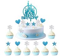 Kawailay 31 pièces Tops de gâteau congelé Tops gâteau d'anniversaire Glitter Castle Princesse prince gâteau tops flocon de neige coeur étoile enfant fille garçon anniversaire fête de Noël bleu