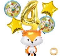 Kawailay 4 ans Ballons baudruche anniversaire renard Ballons baudruche pour décoration 4ème anniversaire Grand ballon baudruche pour renard Ballon numéro 4 pour fête d'anniversaire garçons et filles