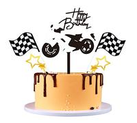 Kawailay 5 pièces acrylique moto cake tops set avec stars Stripes scooter joyeux anniversaire cake tops Motorcycle Motorsport thème gâteau d'anniversaire décoration pour hommes Fête - blanc