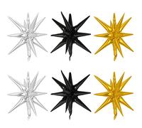 Kawailay 6 ballons à Foil étoilés explosifs12 points starburst conique ballon ballon à pointes pour danse mariage anniversaire graduation Douche bébé Décoration fête d'anniversaire - Or argent noir