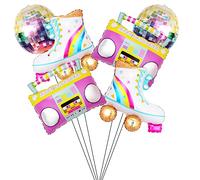 Kawailay 6pcs arc-en-ciel Roller skateboard boom Box ballons arc-en-ciel disco ball ballons 80s 90s Vintage Party ballons pour danse mariage graduation baby shower Décoration pour fête d'anniversaire