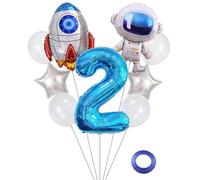 Kawailay astronaute fusée 2 ans anniversaire ballons Jumbo spaceman anniversaire ballons hors de l'espace thème Foil ballons bleu 2 ballon d'hélium baby shower fête d'anniversaire pour les enfants
