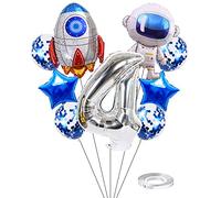 Kawailay astronaute fusée 4 ans anniversaire ballons Jumbo spaceman anniversaire ballons hors de l'espace thème Foil ballons argent 4 ballon à hélium baby shower fête d'anniversaire pour les enfants