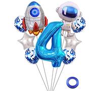 Kawailay astronaute fusée 4 ans anniversaire ballons Jumbo spaceman anniversaire ballons hors de l'espace thème Foil ballons bleu 4 ballon d'hélium baby shower fête d'anniversaire pour les enfants