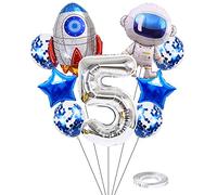 Kawailay astronaute fusée 5 ans anniversaire ballons Jumbo spaceman anniversaire ballons hors de l'espace thème Foil ballons argent 5 ballon à hélium baby shower fête d'anniversaire pour les enfants